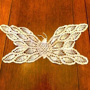 Vintage Homemade Crochet White Butterfly Doily